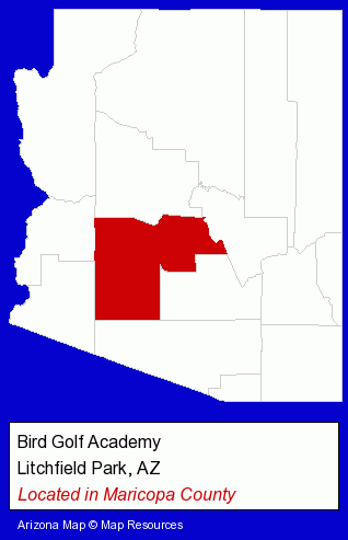 Arizona counties map, showing the general location of Bird Golf Academy