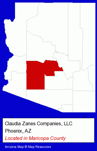 Arizona counties map, showing the general location of Claudia Zanes Companies, LLC
