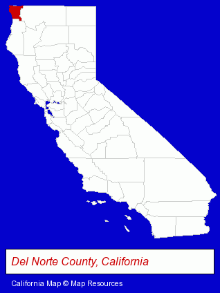 California map, showing the general location of Trees of Mystery
