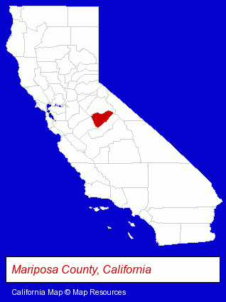 California map, showing the general location of Yosemite Trails Pack Station