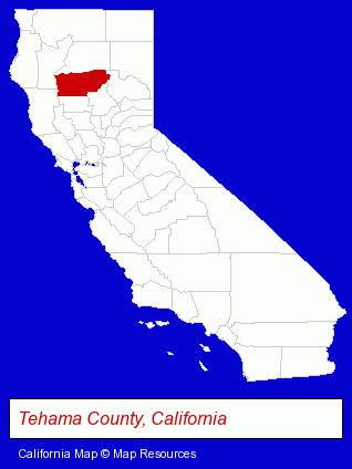 California map, showing the general location of Red Bluff Veterinary Clinic - Jon Sutfin DVM