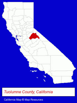 California map, showing the general location of Humane Society-Tuolumne County