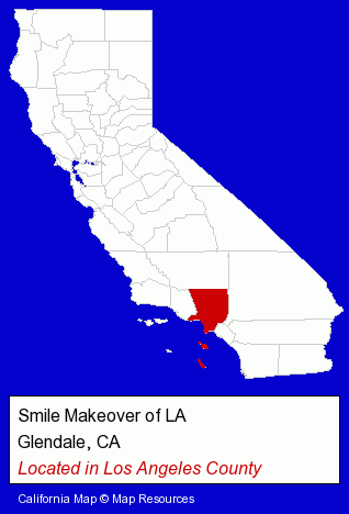 California counties map, showing the general location of Smile Makeover of LA