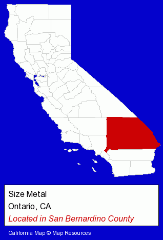 California counties map, showing the general location of Size Metal