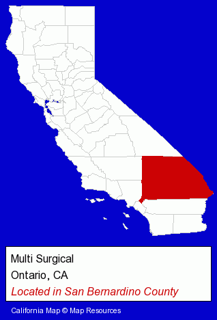 California counties map, showing the general location of Multi Surgical