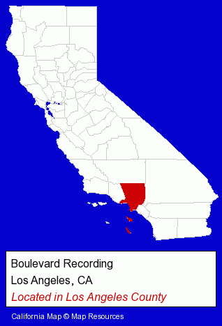 California counties map, showing the general location of Boulevard Recording