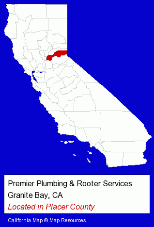 California counties map, showing the general location of Premier Plumbing & Rooter Services