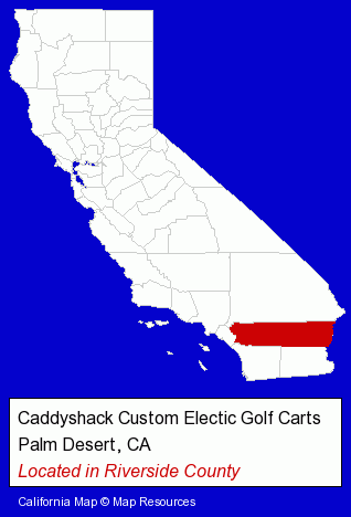 California counties map, showing the general location of Caddyshack Custom Electic Golf Carts