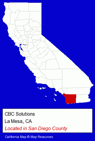 California counties map, showing the general location of CBC Solutions