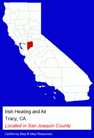 California counties map, showing the general location of Irish Heating and Air
