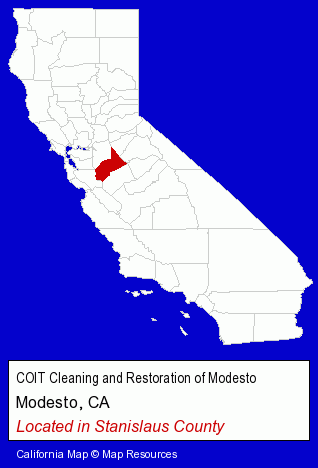 California counties map, showing the general location of COIT Cleaning and Restoration of Modesto