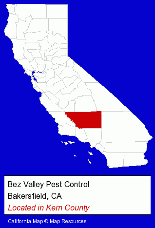 California counties map, showing the general location of Bez Valley Pest Control