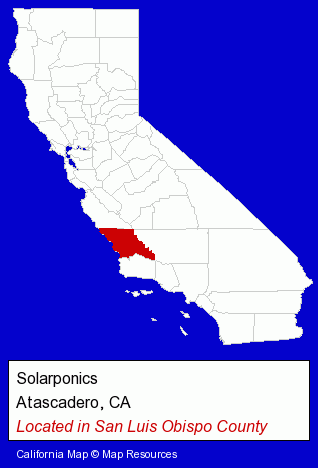 California counties map, showing the general location of Solarponics