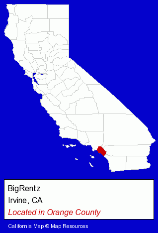 California counties map, showing the general location of BigRentz