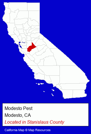 California counties map, showing the general location of Modesto Pest