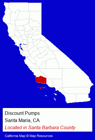 California counties map, showing the general location of Discount Pumps