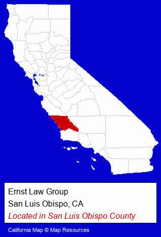 California counties map, showing the general location of Ernst Law Group