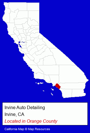 California counties map, showing the general location of Irvine Auto Detailing