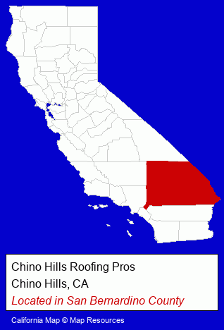 California counties map, showing the general location of Chino Hills Roofing Pros