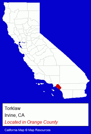 California counties map, showing the general location of Torklaw