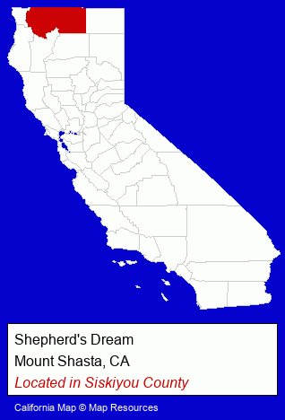 California counties map, showing the general location of Shepherd's Dream
