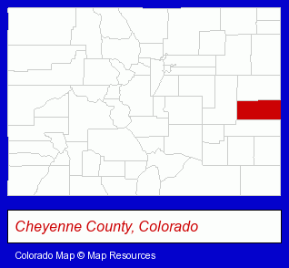 Colorado map, showing the general location of Cheyenne Wells Grade School