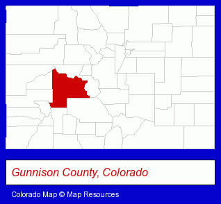 Colorado map, showing the general location of Gunnison Watershed School District