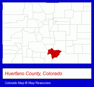 Colorado map, showing the general location of Huerfano School District Re-1