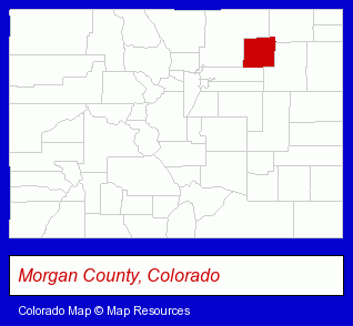 Colorado map, showing the general location of Wiggins School District