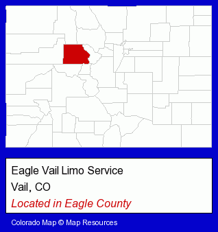 Colorado counties map, showing the general location of Eagle Vail Limo Service