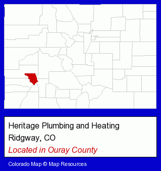 Colorado counties map, showing the general location of Heritage Plumbing and Heating