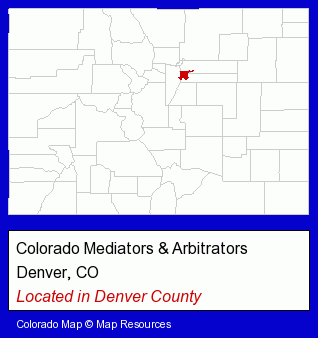 Colorado counties map, showing the general location of Colorado Mediators & Arbitrators