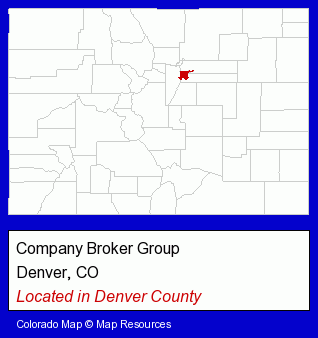 Colorado counties map, showing the general location of Company Broker Group