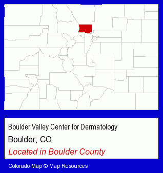 Colorado counties map, showing the general location of Boulder Valley Center for Dermatology