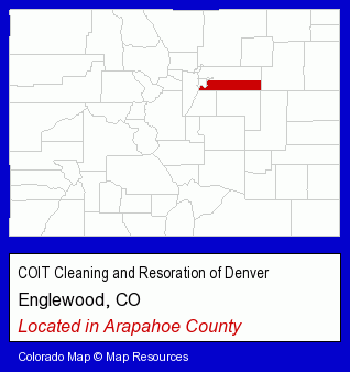 Colorado counties map, showing the general location of COIT Cleaning and Resoration of Denver