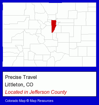 Colorado counties map, showing the general location of Precise Travel