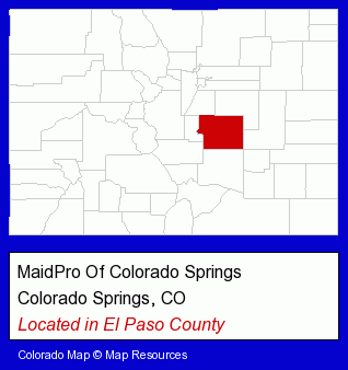 Colorado counties map, showing the general location of MaidPro Of Colorado Springs
