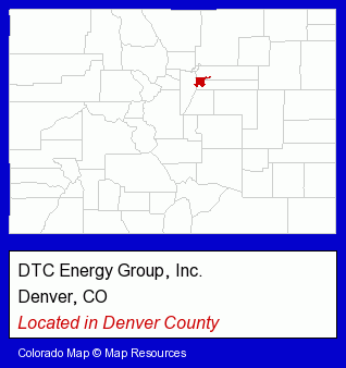 Colorado counties map, showing the general location of DTC Energy Group, Inc.
