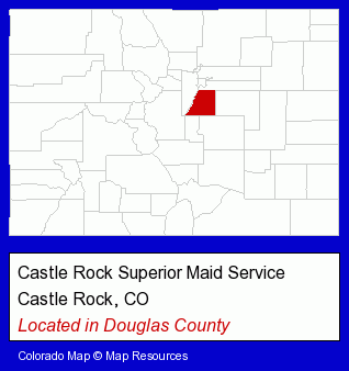 Colorado counties map, showing the general location of Castle Rock Superior Maid Service