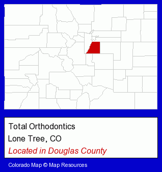 Colorado counties map, showing the general location of Total Orthodontics