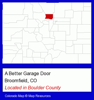 Colorado counties map, showing the general location of A Better Garage Door