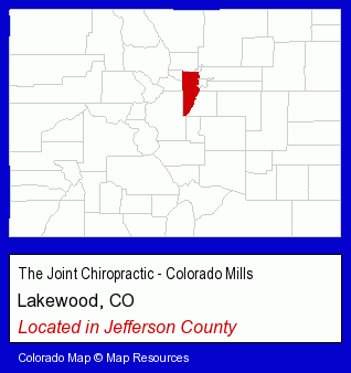 Colorado counties map, showing the general location of The Joint Chiropractic - Colorado Mills