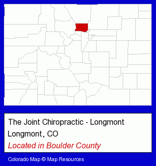 Colorado counties map, showing the general location of The Joint Chiropractic - Longmont
