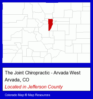 Colorado counties map, showing the general location of The Joint Chiropractic - Arvada West