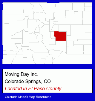 Colorado counties map, showing the general location of Moving Day Inc.