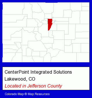 Colorado counties map, showing the general location of CenterPoint Integrated Solutions