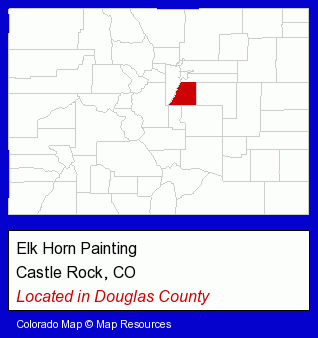 Colorado counties map, showing the general location of Elk Horn Painting