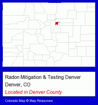 Colorado counties map, showing the general location of Radon Mitigation & Testing Denver