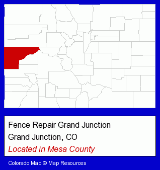 Colorado counties map, showing the general location of Fence Repair Grand Junction