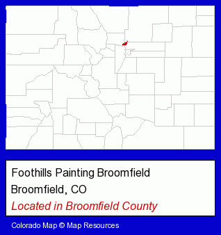 Colorado counties map, showing the general location of Foothills Painting Broomfield